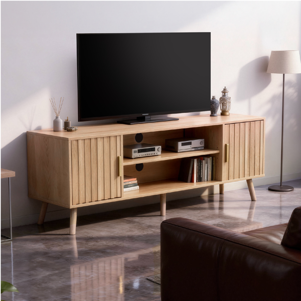 浅棕色 刨花板 矮款 150*39.5*53.5 双格栅门 电视柜-9