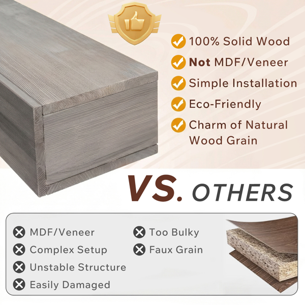 新款室内家居60英寸壁炉架实木置物架-灰色，可自提-2