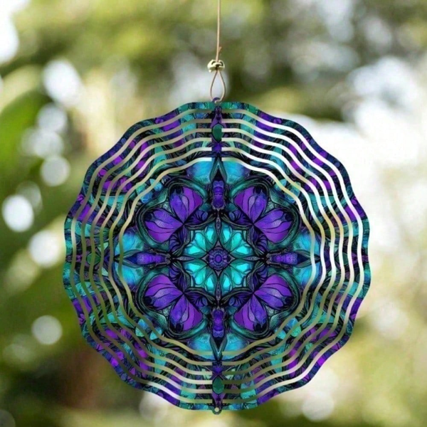 CIFbuy缤纷10英寸蓝紫色金属曼陀罗风动装饰 户外庭院墙面艺术禅意风铃(TikTok、temu下自提)-5