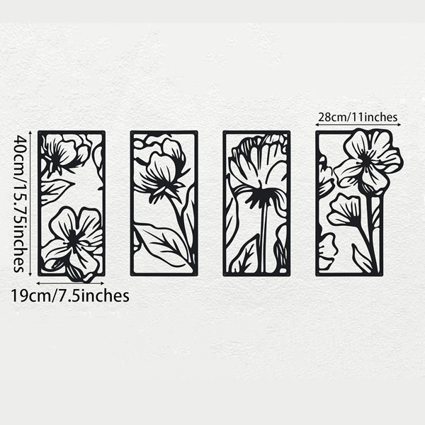 CIFbuy哥特花卉金属墙饰套组四件套复古植物纹样客厅卧室办公室装饰(TikTok、temu下自提)-2