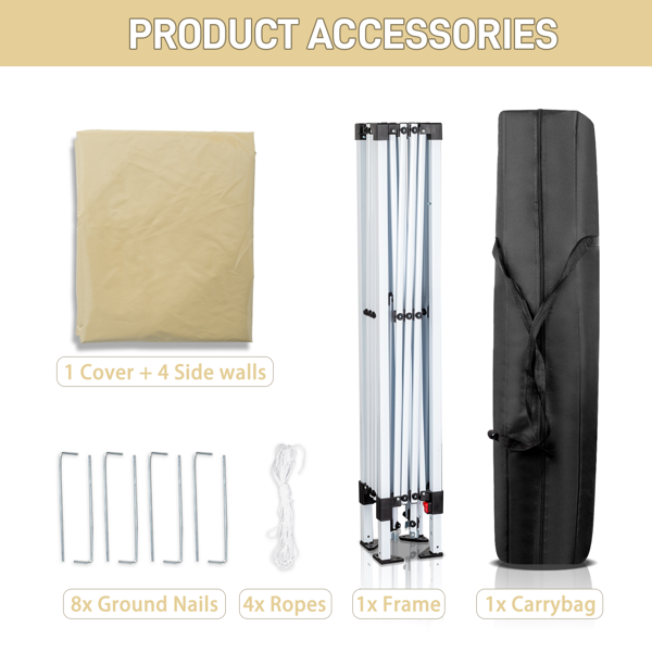 6.5X6.5FT 卡其色 4围(2围2门)  折叠棚 210D牛津布 白色喷塑钢管 配拎包-8