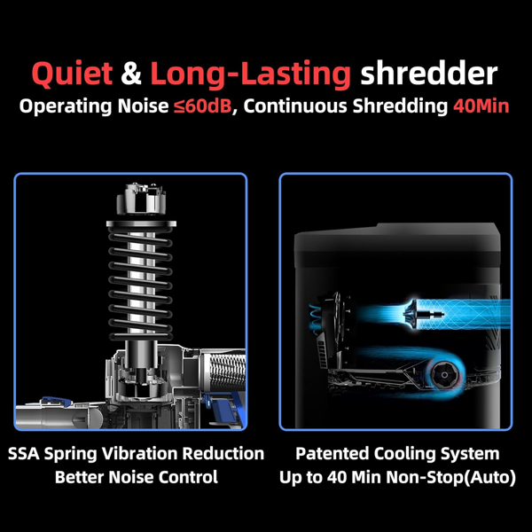 200页自动进纸碎纸机，40分钟不间断重负荷运行，P-5级超强安全商用碎纸机（适用于家庭办公室），微粒切割碎纸机带滚轮，5.8加仑容量，噪音低于60分贝（白色款）-4