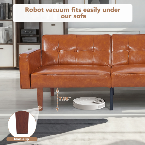 现代 PU 皮革沙发｜可调节倾斜靠背簇绒沙发｜木脚+金属支撑脚客厅休闲沙发-11