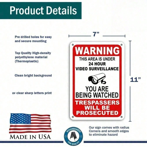 CIFbuy 全天候监控警示牌 坚固金属庭院安防标牌 室内外通用（TikTok、temu下自提）-9