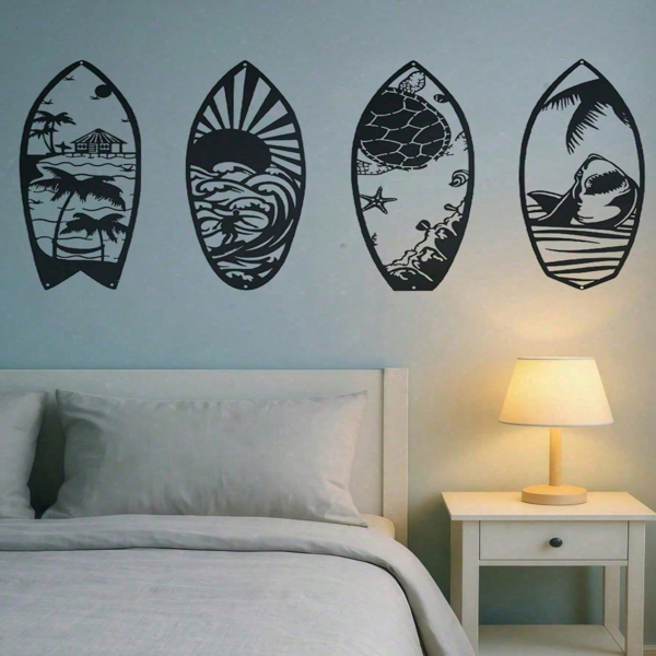 CIFbuy 4件套金属冲浪板墙面艺术装饰 防水防锈蚀客厅卧室厨房墙面装饰礼物（TikTok、temu下自提）-4