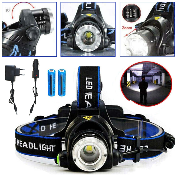 可充电LED头灯头灯野营徒步旅行头灯工作灯+电池+充电器套装-1