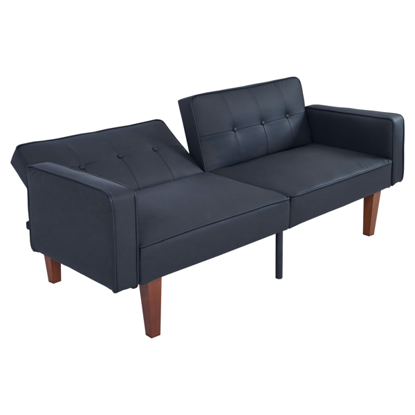 现代 PU 皮革沙发｜可调节倾斜靠背簇绒沙发｜木脚+金属支撑脚客厅休闲沙发-5