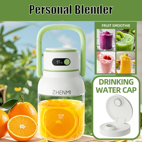 便携式搅拌机，个人奶昔搅拌机，无线设计，33盎司不含双酚A容器，防漏盖带饮用嘴，USB-C充电，易清洁部件，绿色款-12