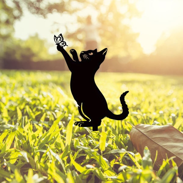 CIFbuy简约黑色铁制户外花园猫咪雕塑庭院草坪装饰（TikTok、temu下自提）-2