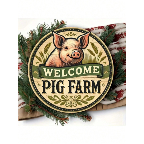 CIFbuy复古猪场主题设计平面金属标志圆形锡墙艺术墙饰(TikTok、temu下自提)-8