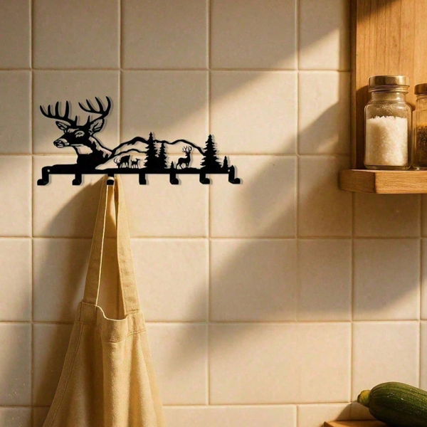 CIFbuy波西米亚风鹿头钥匙壁挂收纳架5挂钩玄关装饰节日礼物(TikTok、temu下自提)-2