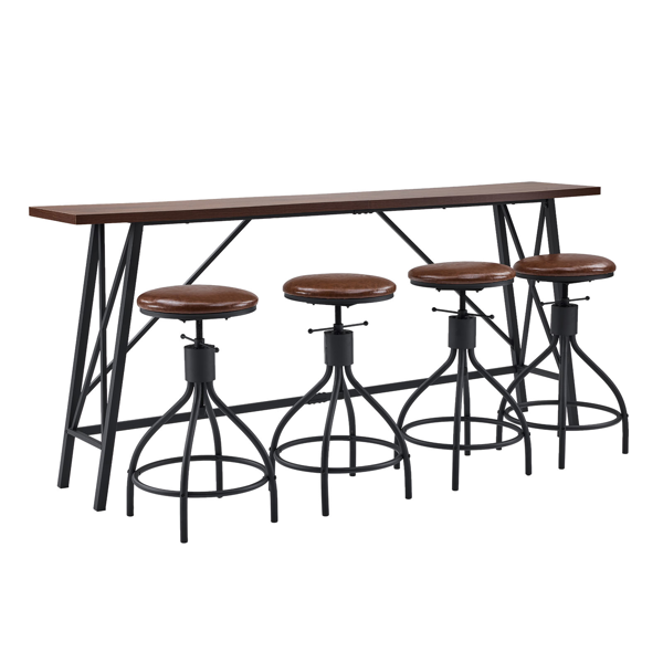 1桌4椅 棕色 213*40*94cm 吧桌椅套装 椅子带转盘  3cm假厚+铁+PU 桌面截断-4