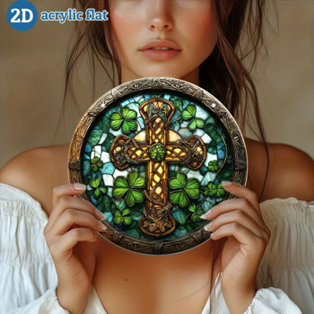 CIFbuy多彩亚克力十字架三叶草阳光捕捉器窗户装饰彩虹捕光挂饰（TikTok、temu下自提）