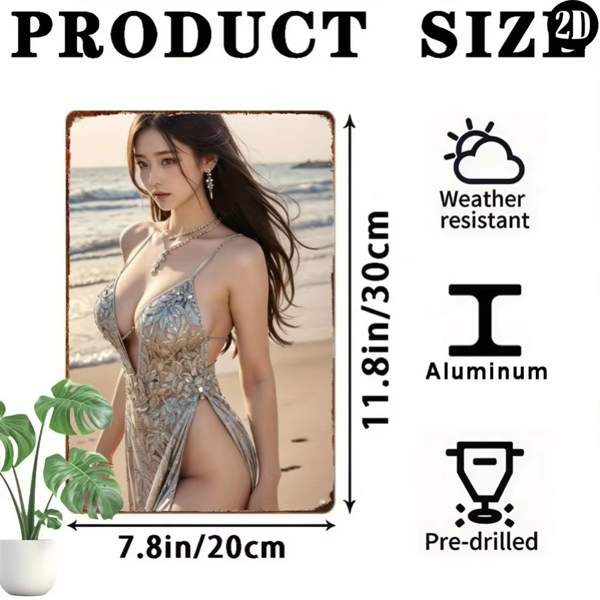 CIFbuy动漫女孩复古海滩铝墙饰 花卉泳衣独特家居礼物(TikTok、temu下自提)-3