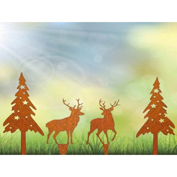 CIFbuy古董金属鹿与树雕塑四件套 草坪露台装饰 农场风格户外庭院艺术(TikTok、temu下自提)-2