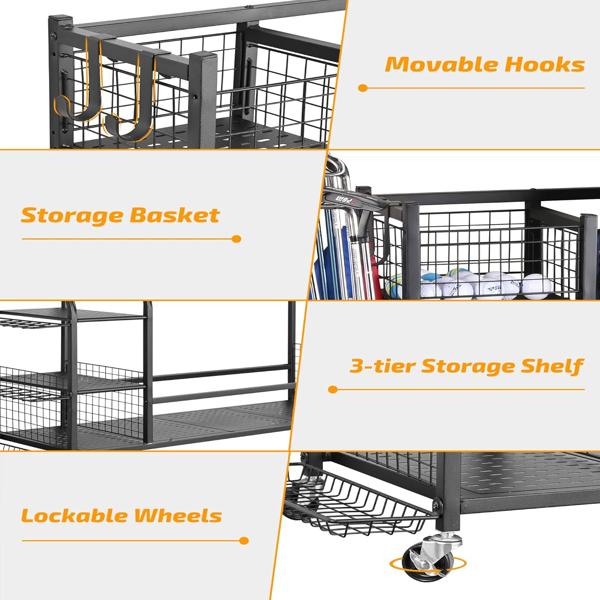 4个高尔夫球包收纳架，超大容量高尔夫球包储物架，适用于存放高尔夫球包、高尔夫球杆和高尔夫配件，适合车库、地下室等场所存放高尔夫球具。-4