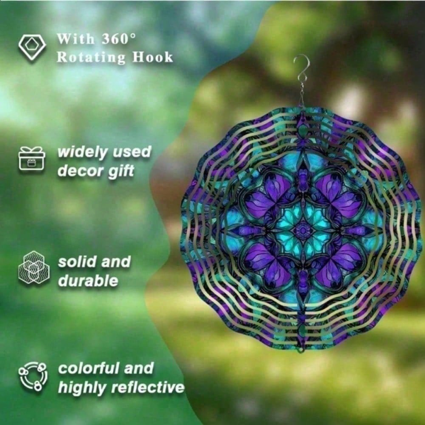 CIFbuy缤纷10英寸蓝紫色金属曼陀罗风动装饰 户外庭院墙面艺术禅意风铃(TikTok、temu下自提)-4