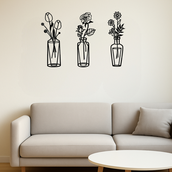 CIFbuy™ 金属花朵墙饰套装（3 件装）简约铁艺花瓶风格墙面艺术品，适用于厨房、浴室、客厅、卧室、书房、门廊、门厅，是家居空间装饰提升的理想之选，时尚的室内室外墙面雕塑（TikTok、temu下自提）-2