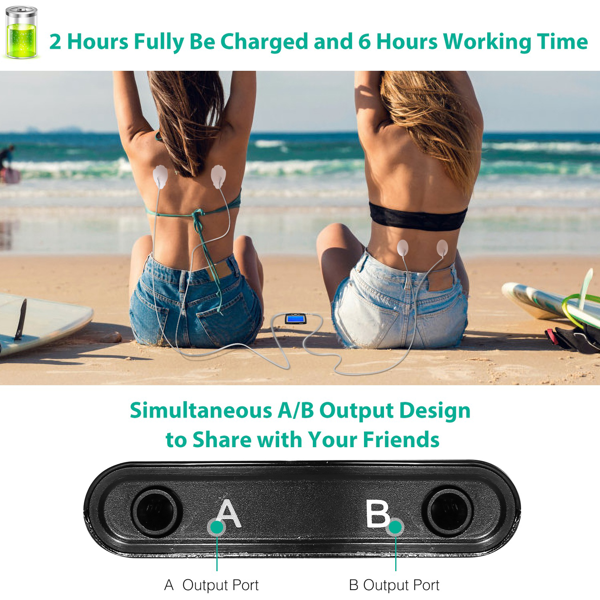 （自提可发加拿大，temu&tk下自提单）双通道脉冲按摩仪 电动肌肉刺激器 疼痛缓解治疗设备配备16种按摩模式、双A/B输出通道、20档强度调节、6小时续航时间可充电式电动按摩器，适用于背痛、关节炎及全身放松-7