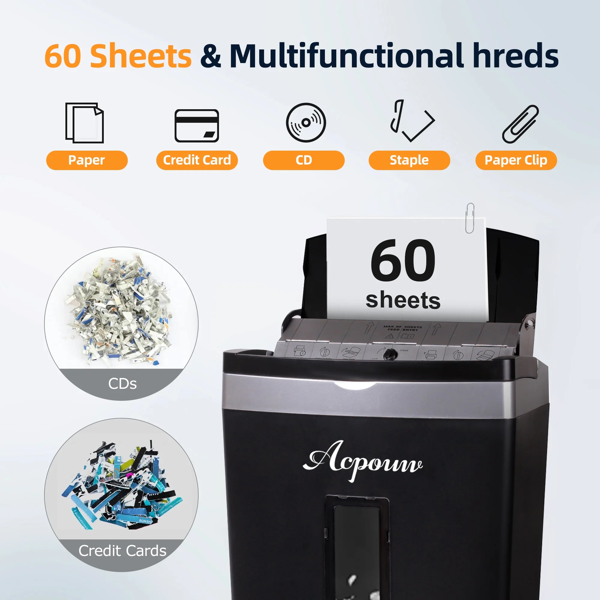 60页碎纸机，60页自动进纸微粒碎纸机，6页家用办公重型碎纸机，配5.3加仑抽拉式碎纸篓-4