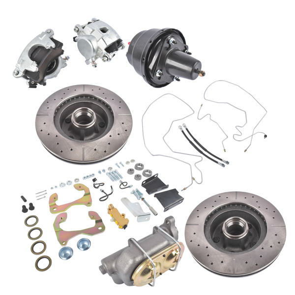 刹车盘套装 7Inch Dual Booster Front Power Disc Brake Conversion Kit Drilled & Slotted Fits for Chevy Full-Size Cars Biscayne Impala Bel Air 1959-1964-3