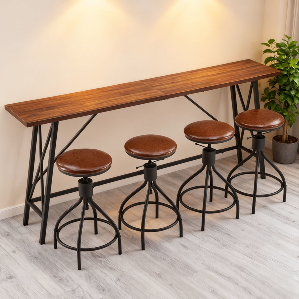1桌4椅 棕色 213*40*94cm 吧桌椅套装 椅子带转盘  3cm假厚+铁+PU 桌面截断-9