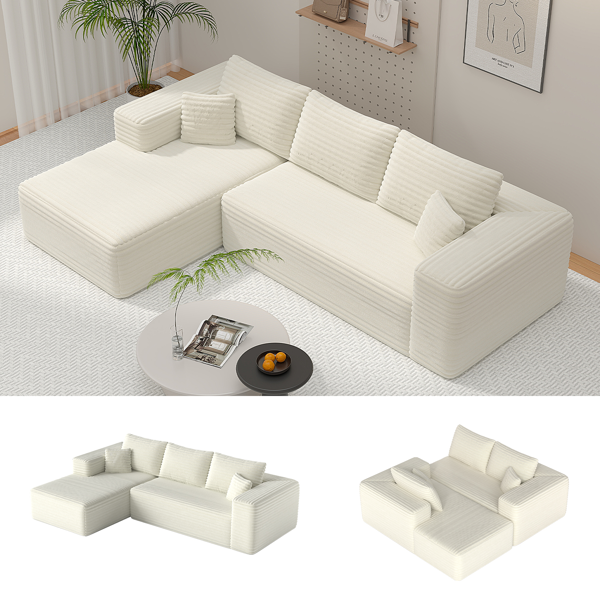 模块化宽条纹灯芯绒组合沙发｜全海绵深座二人位沙发 + 左侧贵妃躺椅｜现代客厅休闲沙发-8