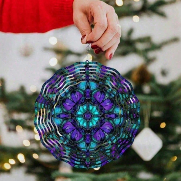 CIFbuy缤纷10英寸蓝紫色金属曼陀罗风动装饰 户外庭院墙面艺术禅意风铃(TikTok、temu下自提)-2