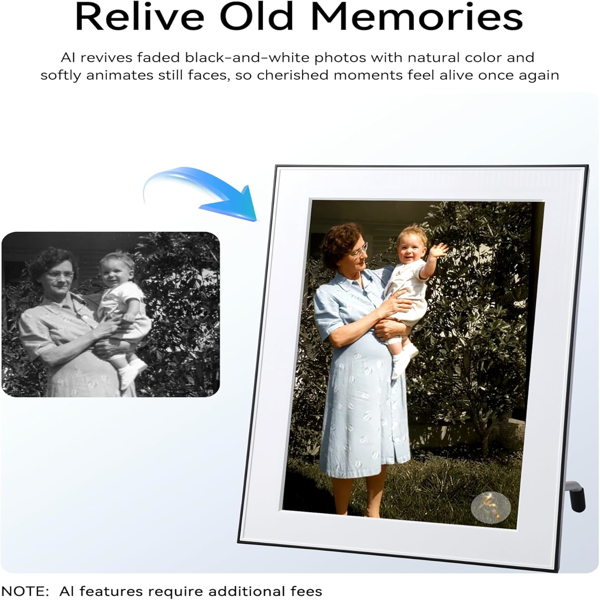 Homture AI智能相框，10.1英寸数字相框搭载AI照片动态效果，1080P全高清触控屏WiFi相框，让老照片焕发新生，无限免费云存储，献给家人与挚爱的心意之礼-3
