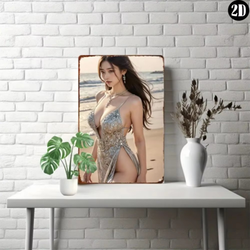 CIFbuy动漫女孩复古海滩铝墙饰 花卉泳衣独特家居礼物(TikTok、temu下自提)