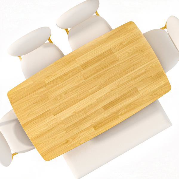 1桌4椅1凳 拆装 橡胶木+软包 原木色 餐桌椅套装 米色坐垫 长方形-9