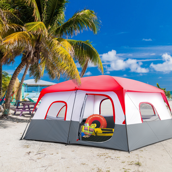 14人 红白色 露营帐篷 涤纶布 玻璃纤维杆 430*430*210cm-30