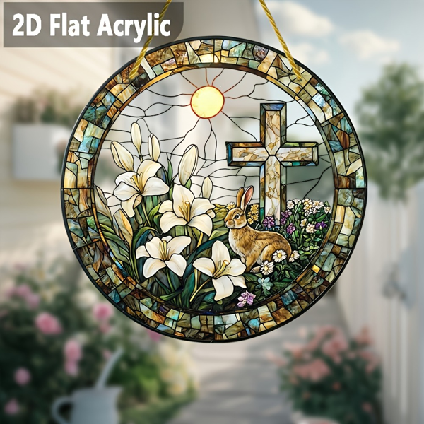 CIFbuy 复活节兔子太阳捕手窗挂装饰亚克力波西米亚风格庭院阳台礼物（TikTok、temu下自提）-3