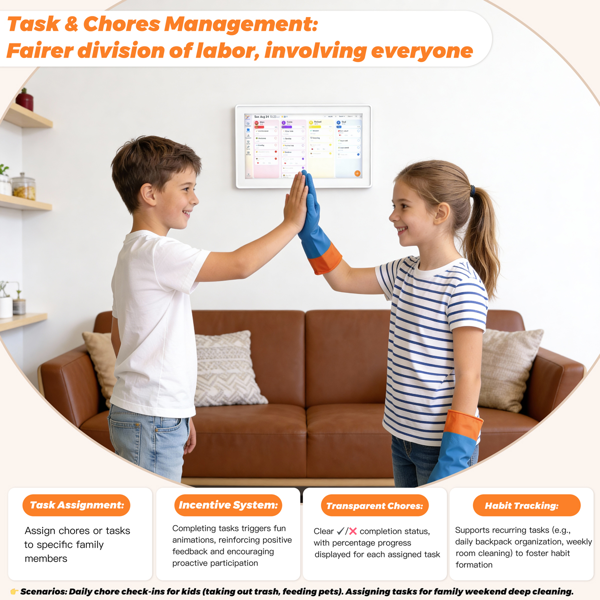 数字日历，15.6英寸电子墙面计划表与家务清单，触控式家庭日程管理器，支持日程安排、活动提醒及待办事项，含壁挂支架，智能日历完美适配2026年规划（白色边框款）-15