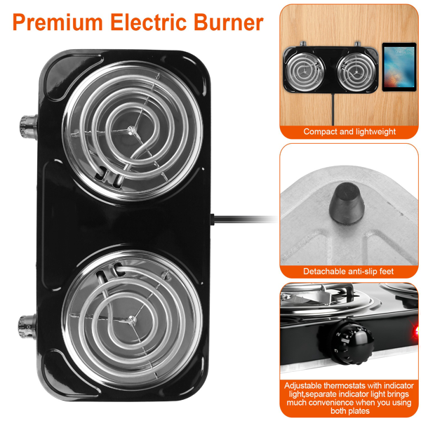 （自提可发加拿大，temu&tk下自提单）双燃烧器支持同时烹饪，双头电灶，2000 瓦速热 5 档调温，不锈钢机身便携款，适用家用、宿舍、房车场景，宿舍/公寓/房车/露营-6