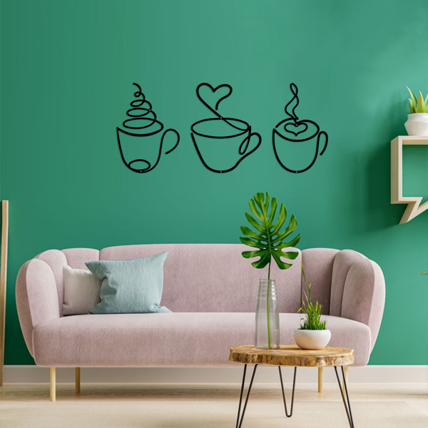 CIFbuy 创意金属咖啡杯墙饰三件套 现代家居艺术装饰品 节日礼物推荐（TikTok、temu下自提）-2