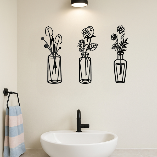 CIFbuy™ 金属花朵墙饰套装（3 件装）简约铁艺花瓶风格墙面艺术品，适用于厨房、浴室、客厅、卧室、书房、门廊、门厅，是家居空间装饰提升的理想之选，时尚的室内室外墙面雕塑（TikTok、temu下自提）-4
