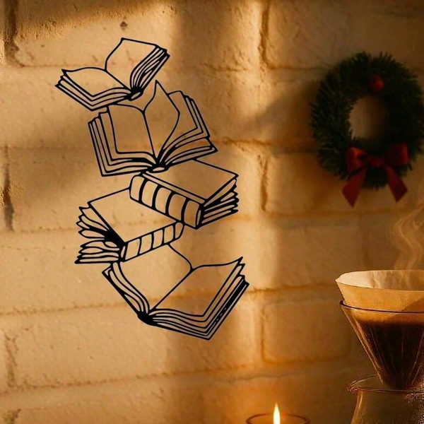 CIFbuy 复古堆叠书籍金属墙面装饰 客厅书房工业风雕塑 圣诞万圣礼物 (TikTok、temu下自提)-2
