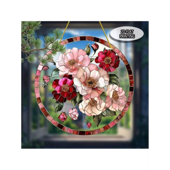 CIFbuy亚克力花卉太阳捕捉器圆形窗户挂饰彩色氛围吊饰复古玫瑰设计(TikTok、temu下自提)