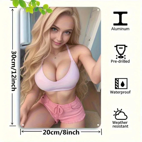 CIFbuy复古粉红内衣短裤图案铝制墙牌20x30厘米挂饰（TikTok、temu下自提）-4