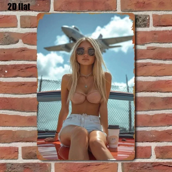 CIFbuy复古飞机比基尼女郎金属墙饰 卧室客厅装饰画（TikTok、temu下自提）-4