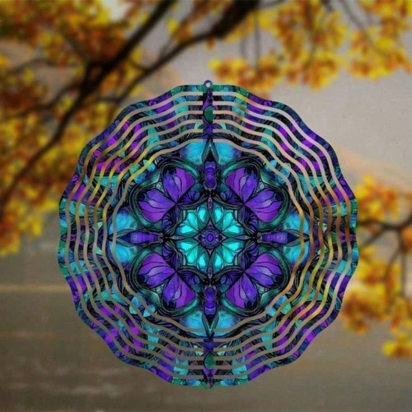 CIFbuy缤纷10英寸蓝紫色金属曼陀罗风动装饰 户外庭院墙面艺术禅意风铃(TikTok、temu下自提)-6