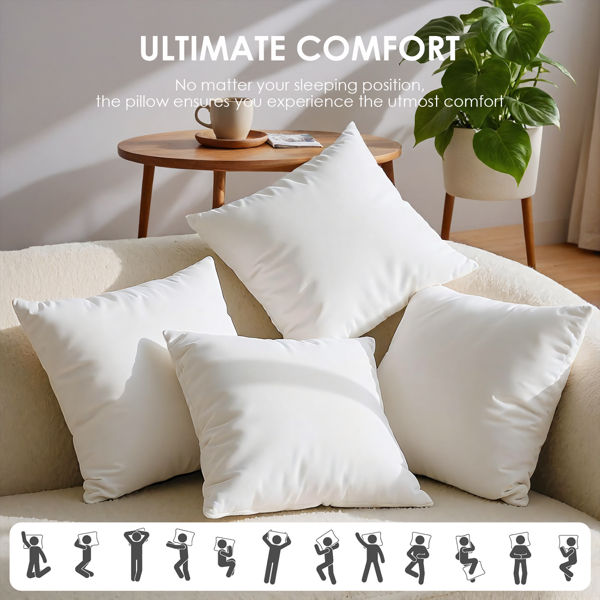 规格精准，用途广泛。两只装18x18英寸白色抱枕，采用高回弹聚酯纤维，提供持久蓬松感。无论置于沙发作为腰靠，还是放在床上作为装饰靠枕，都能出色完成任务。不带枕套，简化您的选择。-1