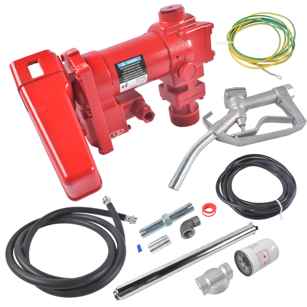 抽油泵 20 GPM High Flow Fuel Transfer Pump 12V DC with Manual Nozzle for Gas Diesel Red-3