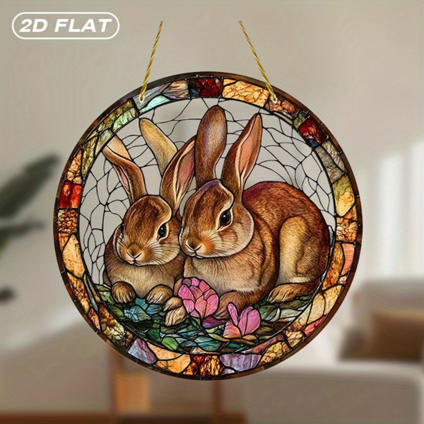 CIFbuy亚克力两兔花卉染色玻璃效果窗挂花园门廊装饰(TikTok、temu下自提)-6