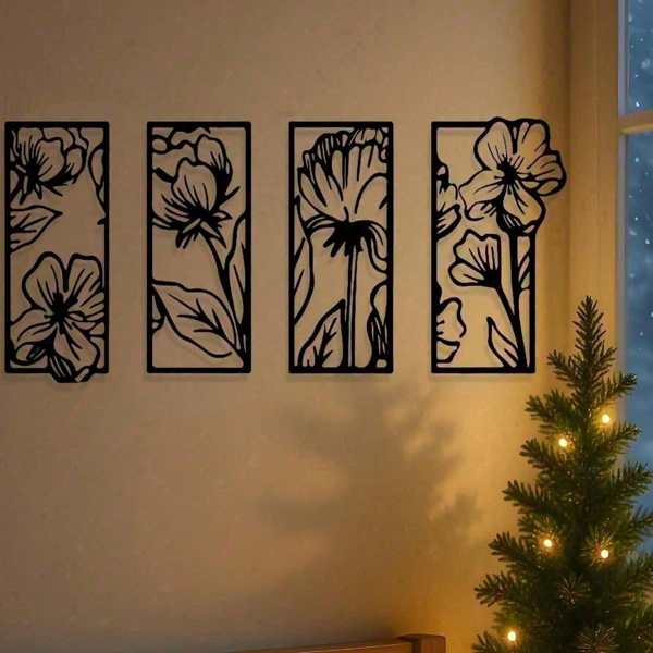 CIFbuy四件哥特花卉金属墙艺 复古藤蔓植物装饰家居雕塑 圣诞万圣节礼物(TikTok、temu下自提)-2