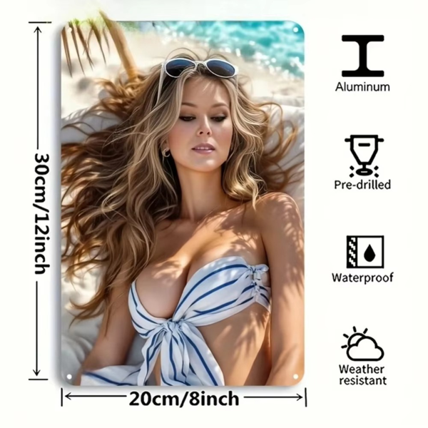CIFbuy复古海滩比基尼金属墙饰8x12英寸装饰板（TikTok、temu下自提）-4