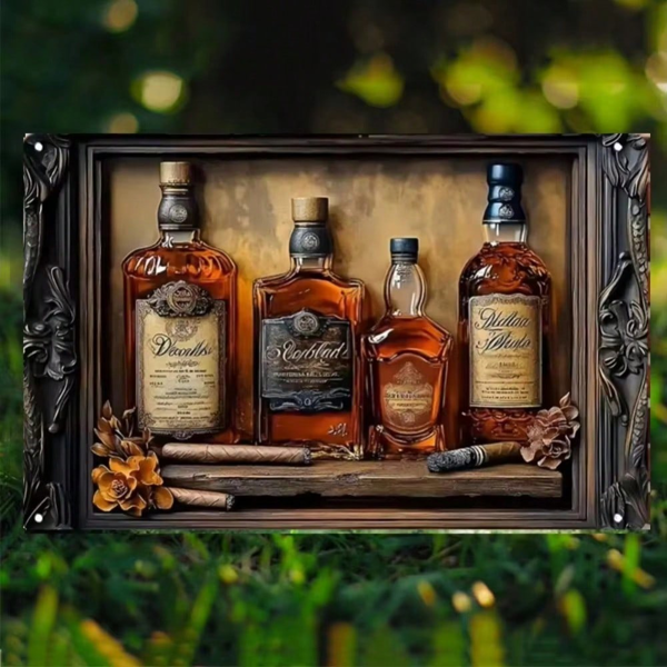 CIFbuy威士忌与雪茄方形金属铝墙艺术 TikTok、temu下自提-4