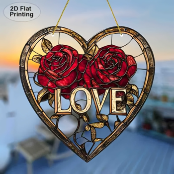 CIFbuy 7.87英寸红色玫瑰亚克力爱心装饰片 多彩花园主题窗饰 情人节礼物 (TikTok、temu下自提)