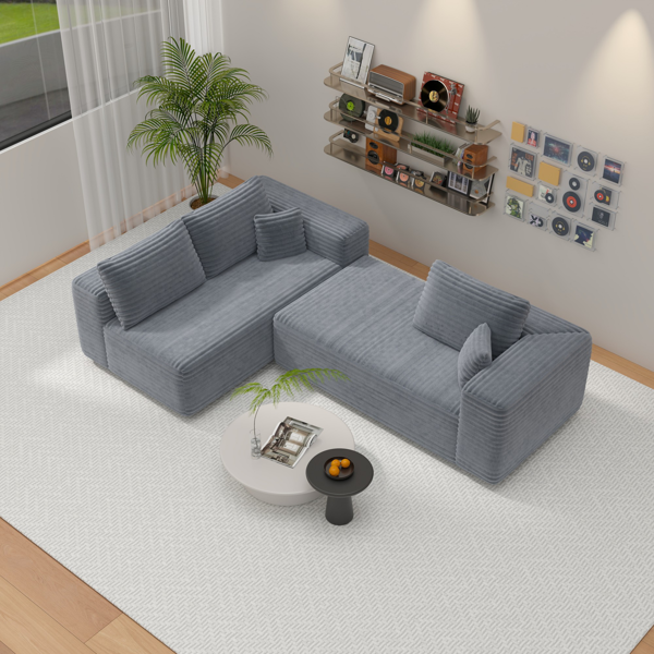 模块化宽条纹灯芯绒组合沙发｜全海绵深座二人位沙发 + 左侧贵妃躺椅｜现代客厅休闲沙发-14